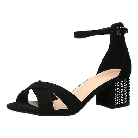 

Huanghuaa Women s New European And American Style Suede Diamond Inlaid High Heeled Sandals Womens Sparkly Sandals Size 9