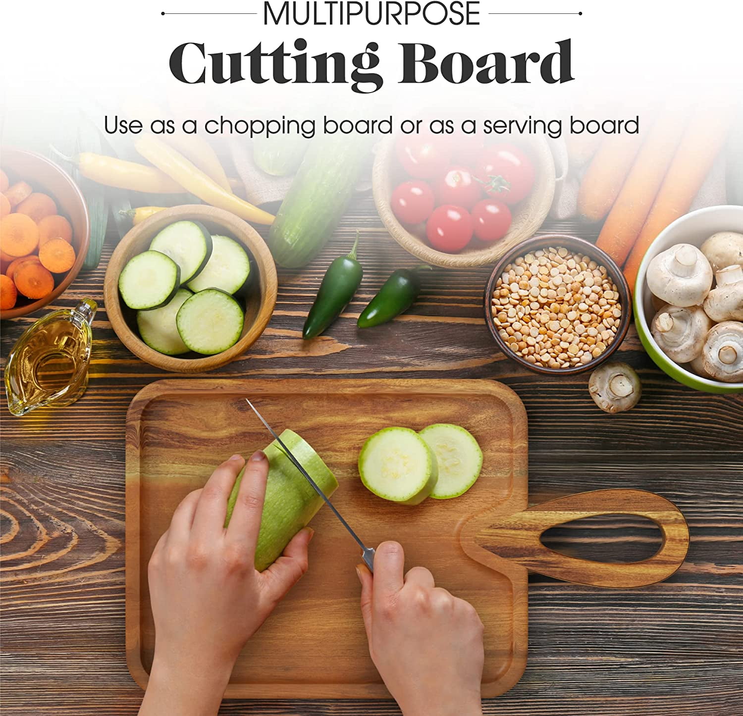 American Atelier's Acacia Wood Cutting Board with Metal Accent | Large  Chopping Board | Serving Tray for Cheese, Meats, Charcuterie Boards |  15.82” x