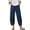 #0402-Blue, variant on Pounoo Linen Pants for Women Floral Embroidered Detail Capris Boho Style Lightweight Relaxed Fit Leggings Gift