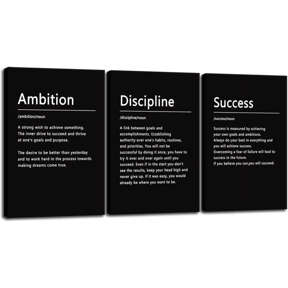Inspirational Canvas Wall Art Inspiration Picture Discipline Perseverance Leadership Noun Quotes Positive Affirmation Motivational Poster Home Office Wall Decor Framed Ready to Hang[36" W X 16" H]