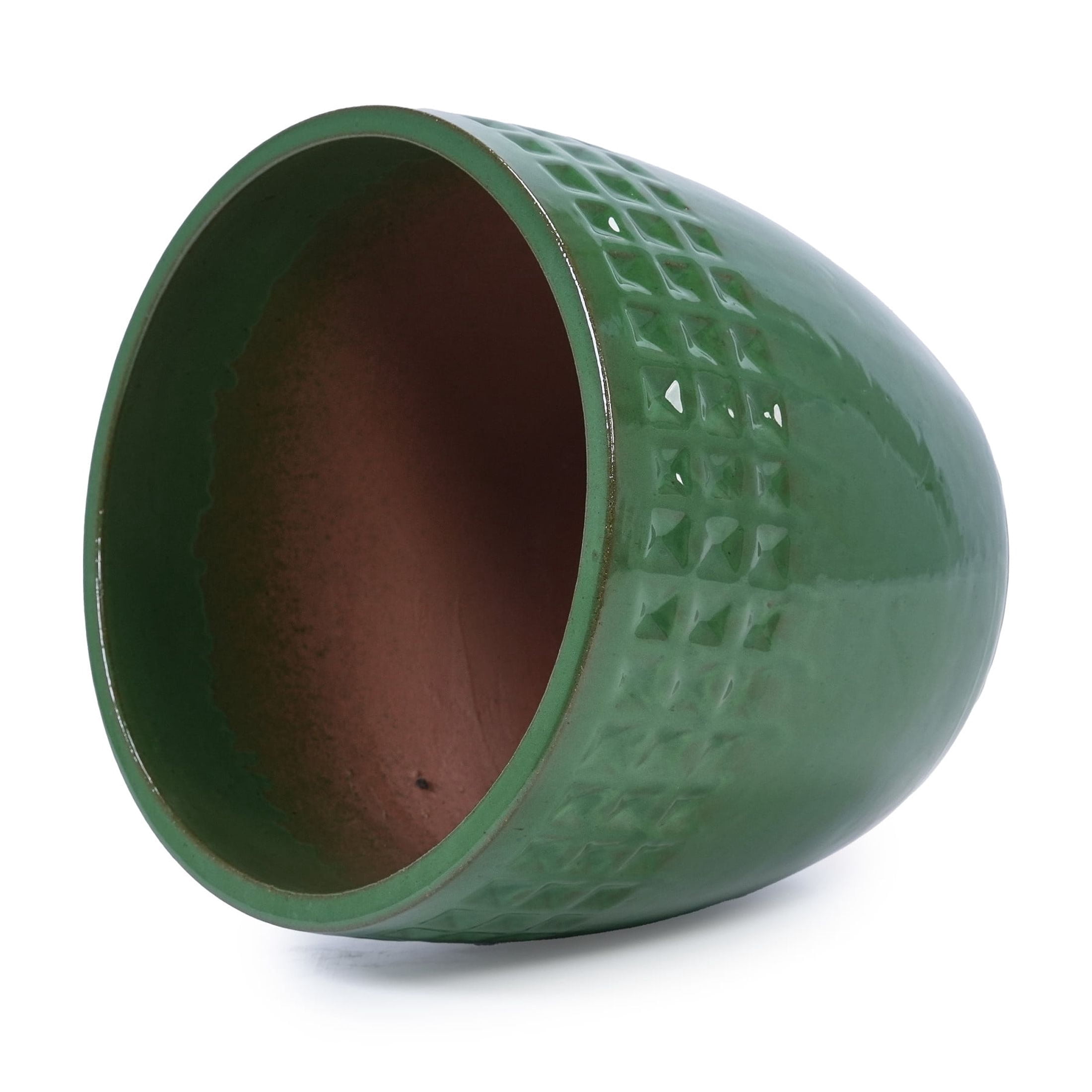 Noble House Modern Shirley Ceramic Flowerpot Set, Glossy Finish with Integrated Drainage, Set of 3, Antique Green