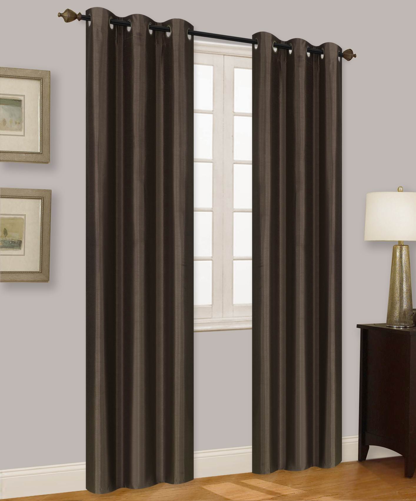 Elio Brown 2-Piece 100% Thermal Blackout Grommet Window Curtain With Foam Backing Set, Solid Room Darkening Panels 35' X 84' Each