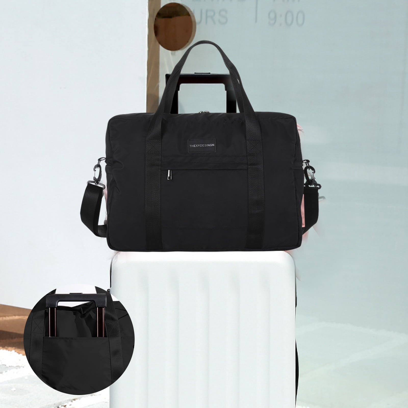 LACKUST Large Travel Tote, Expandable Gym Tote, Carry On Overnight, Trolley Sleeve, Wet Pocket, Travel Duffel Bags,Black