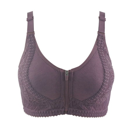 Blphud Bras for Women Plus Size Comfort Bras Custom Gym Push Up Elastic Straps Front Zipper Yoga Sports Bra for Women High Impact Sports Bra Lingerie for Women Sports Bras for Women Grey 38