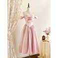 thumbnail image 4 of Elegant Satin Off Shoulder Dress With Pearl Trim In Pink, 4 of 6