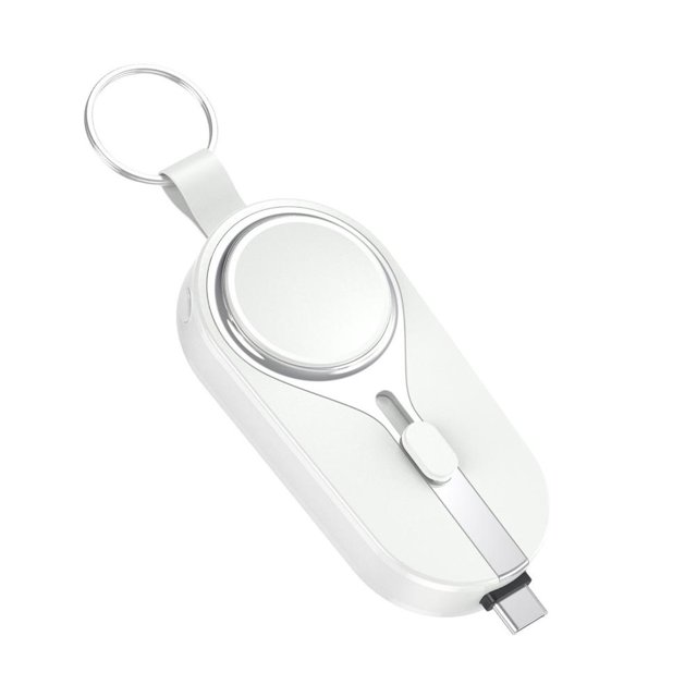 2-en-1 Llavero Power Bank Mini Cargador Impermeable 2000mAh (Blanco para Tipo C)