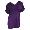 thumbnail image 4 of ZHENHONG T Shirts for Women,V Neck Short Sleeve Casual Stylish Top Solid Blouson Sleeve Loose Fit Shirts,Purple Women Blouses, 4 of 4