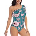 thumbnail image 3 of Uemuo Funny Pig Faces Print Women's One Piece Swimsuit Asymmetrical Neck Bathing Suit One Shoulder Side Cutout Ruffle Swimwear-Medium, 3 of 6