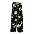 thumbnail image 3 of WTOBBY Women's Floral Print Adjustable Tie Waist Wide Leg Casual Pants with Stretch Belt, Functional Pockets and Comfortable Fit for Garden Parties and Weekend Relaxation,Black L, 3 of 6