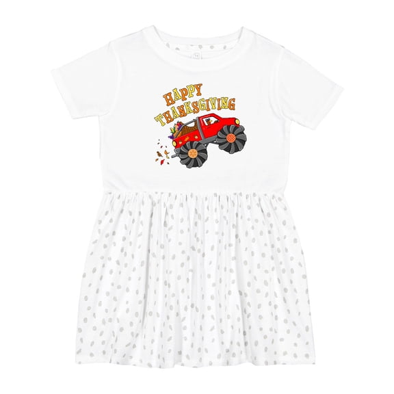 Inktastic Happy Thanksgiving Monster Truck with Turkey and Food Girls Toddler Dress