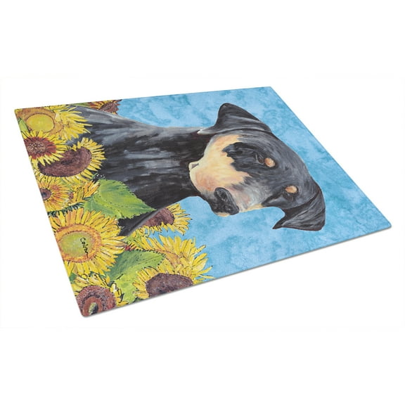 Carolines Treasures SC9073LCB Doberman in Summer Flowers Glass Cutting Board Large, 12H x 16W, multicolor