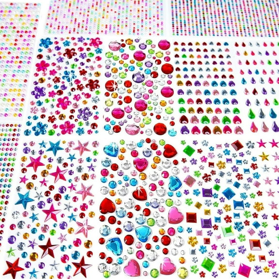 3228pcs Gems Stickers, Self Adhesive Rhinestone Jewel Stickers, Acrylic Gems DIY Craft Decorative Diamond Stickers, Assorted Shapes Jewels Rhinestones Sticker, Gem Sticker Crafts for Kids
