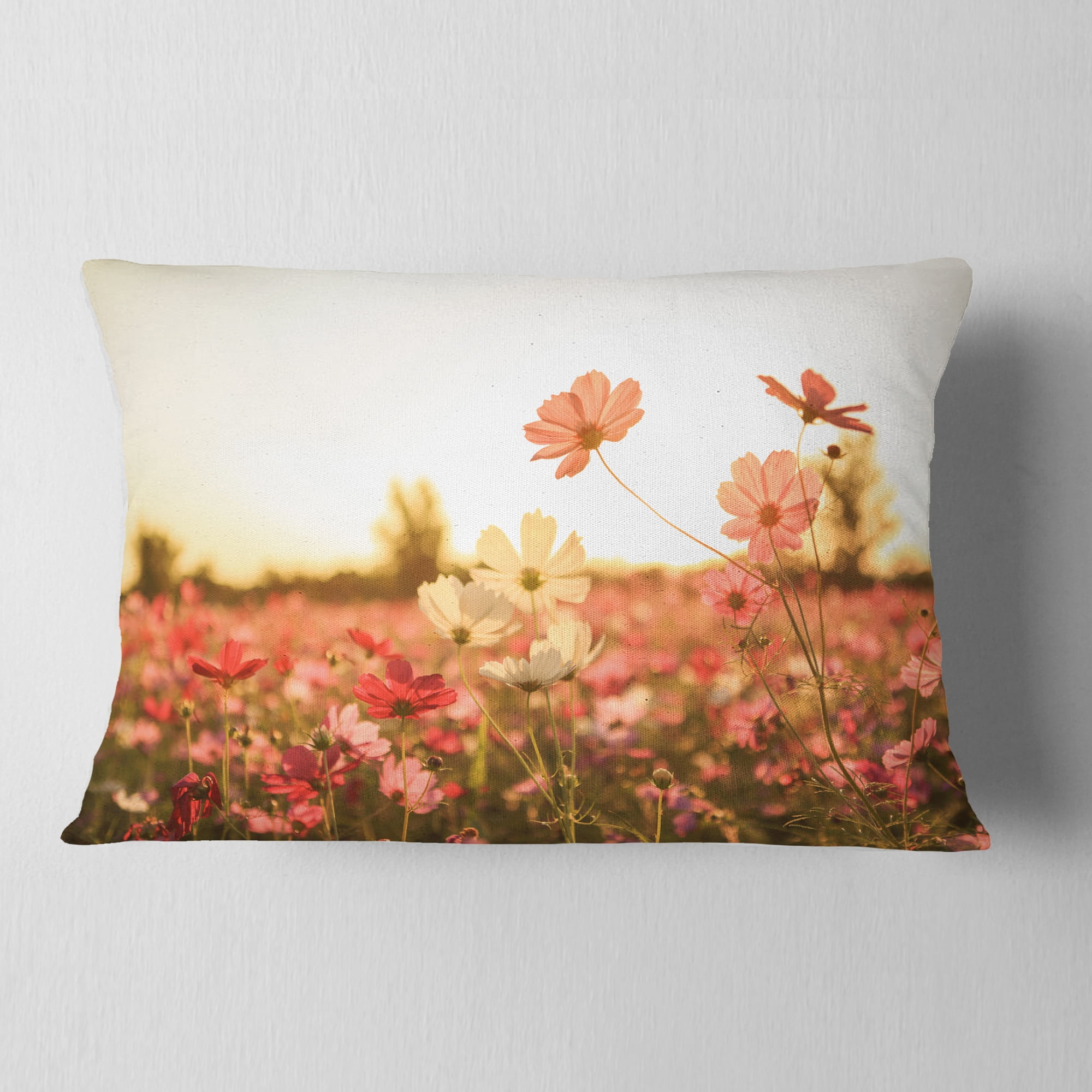 Designart Cosmos Flowers on Sunset Background - Floral Throw Pillow - 12x20