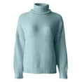 thumbnail image 4 of Arlun Womens Turtleneck Oversized Sweaters Knit Drop Shoulder Long Sleeve Pullovers Loose Fit Comfortable Solid Color Basic Sweater Tops Blue L, 4 of 4
