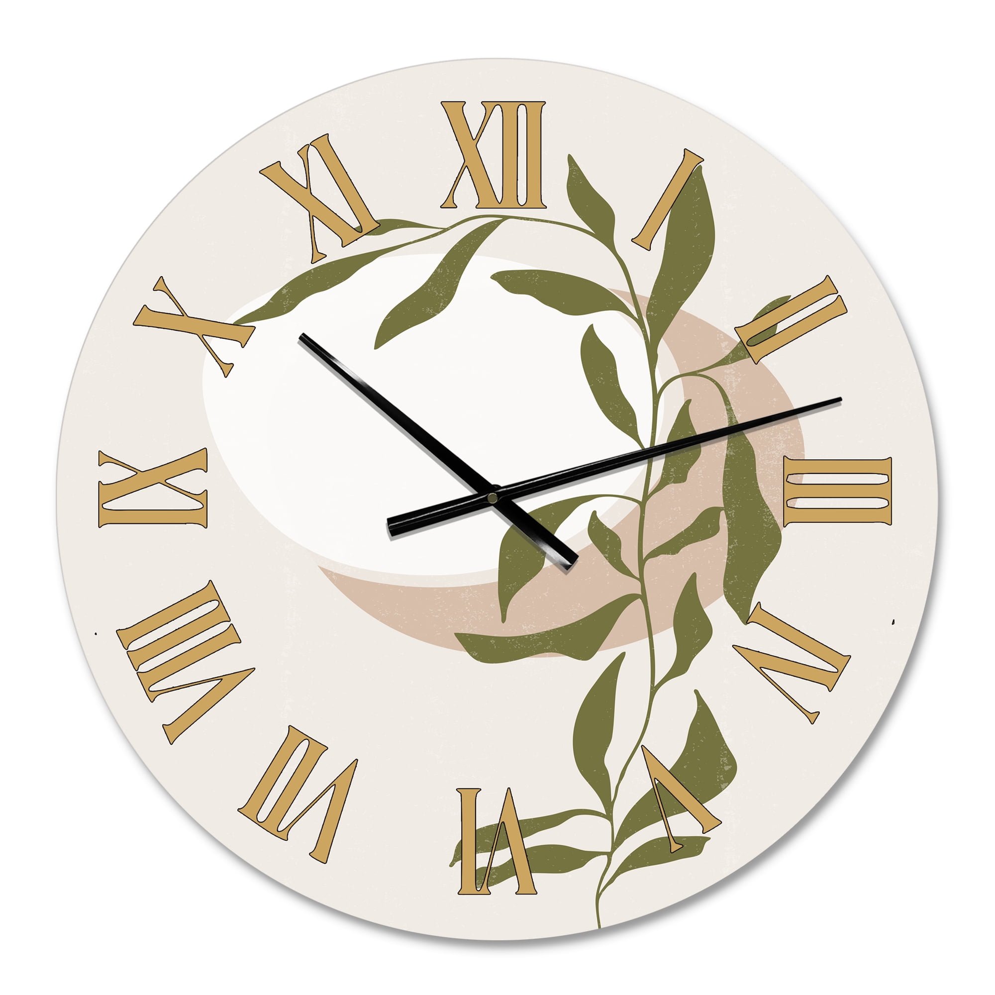 Designart 'Abstract Sun And Moon With Green Leaf Iii' Modern Wall Clock