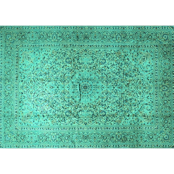 Ahgly Company Machine Washable Indoor Rectangle Persian Turquoise Blue Traditional Area Rugs, 5' x 7'