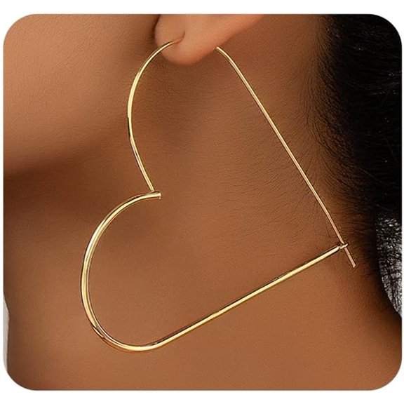 Y2K Gold Heart Earrings for Women,Chunky Large Heart Dangle Earrings Punk Alt Grunge Cool Earring Alternative Jewelry Accessories Big Statement