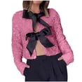 thumbnail image 3 of Aboser Womens Cutout Sequins Tops Cute Bow Tie Front Party Shirts Velvet Glitter Cropped Top Y2k Streetwear Comfy Long Sleeve Blouses Going Out Tops, 3 of 9