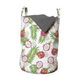 thumbnail image 1 of Fruits Laundry Bag, Dragon Fruit Branches Tropical Season Palm Leaves Summer Illustration, Basket with Handles Drawstring Closure for Laundromats, 13" x 19", Hot Pink Green and White, by Ambesonne, 1 of 4
