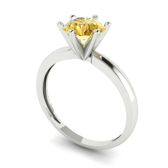 1 ct Round Cut Yellow Moissanite Solitaire Engagement Ring for Women in 18K White Gold