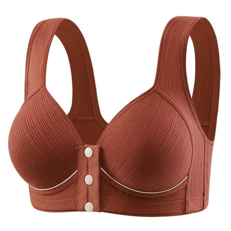 Mrasaso Clearance Items! Sports Bras Women Nylon Bra Fashion Women s Solid Color Front Opening BuckleWide Shoulder Strap Wireless Cushion Daily Bra(1pc Underwear) Red|40