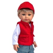 Kennedy and Friends Little Outdoor Explorer Outfit - Red Quilted Vest, Denim Jeans and Accessories for 18-Inch Dolls