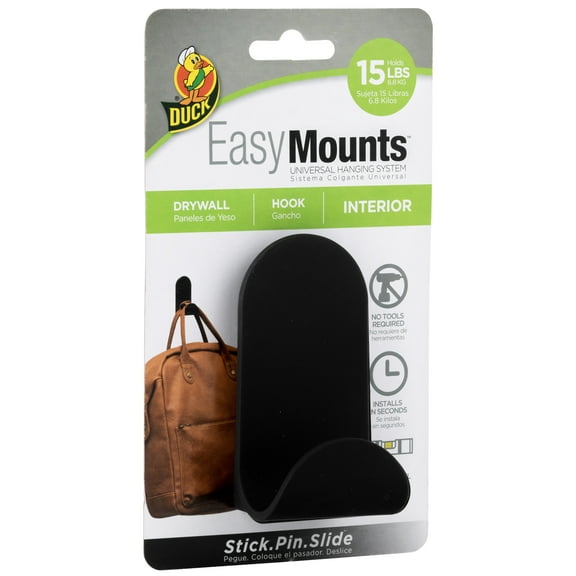 Duck Brand EasyMounts Black Plastic Interior Drywall J-Hook