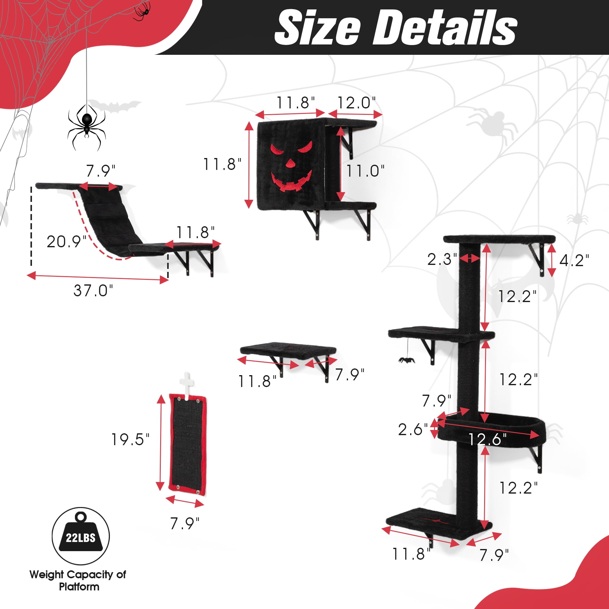 Pefilos Cat Wall Shelves and Perches Set for 5, Cat Tower for Adult Cats Mounted Cat Tree House for Large, Indoor Cat Sleeping Playing Lounging Climbing Furniture, Gothic Pefilos Cat Wall Shelves and Perches Set for 5, Cat Tower for Adult Cats Mounted Cat Tree House for Large, Indoor Cat Sleeping Playing Lounging Climbing Furniture, Gothic