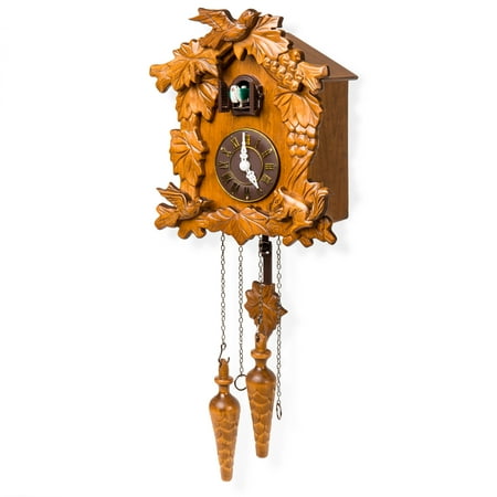 Best Choice Products Handcrafted Wood Cuckoo Clock w/ Adjustable Volume, Night (Best Employee Clock In App)