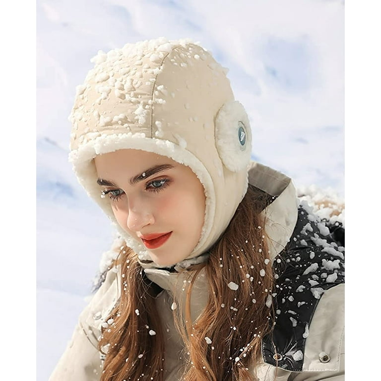 Trapper Hat Warm Winter Cute Lady Knit Faux Fur Beanie Hat Ear Flaps Cap  Russian