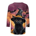 thumbnail image 4 of FAVIPT Womens 3/4 Sleeve Shirt Cute Cat Graphic Print Basic Tees Halloween Day Round Neck Loose Shirts Casual Trendy Fall 2025 Comfy Tops Multicolor,S, 4 of 5