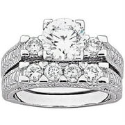 4.9 Carat T.G.W. Brilliant CZ Antiqued 2-Piece Silver-Tone Wedding Ring Set