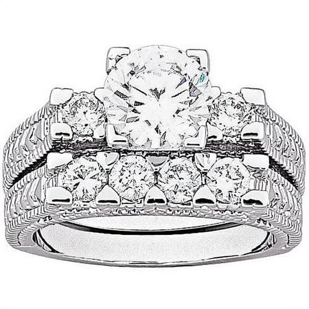 4.9 Carat T.G.W. Brilliant CZ Antiqued 2-Piece Silver-Tone Wedding Ring Set