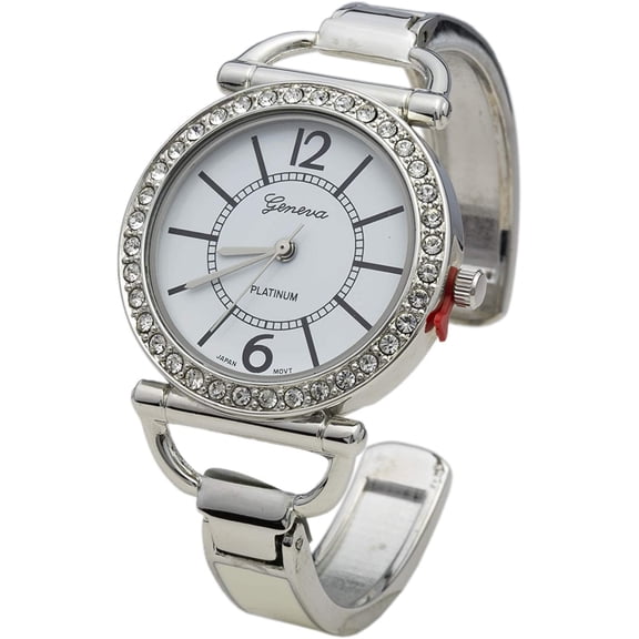 Blekon Collections Quartz Women's 34mm Rhinestone Bezel Cuff Bangle Watch