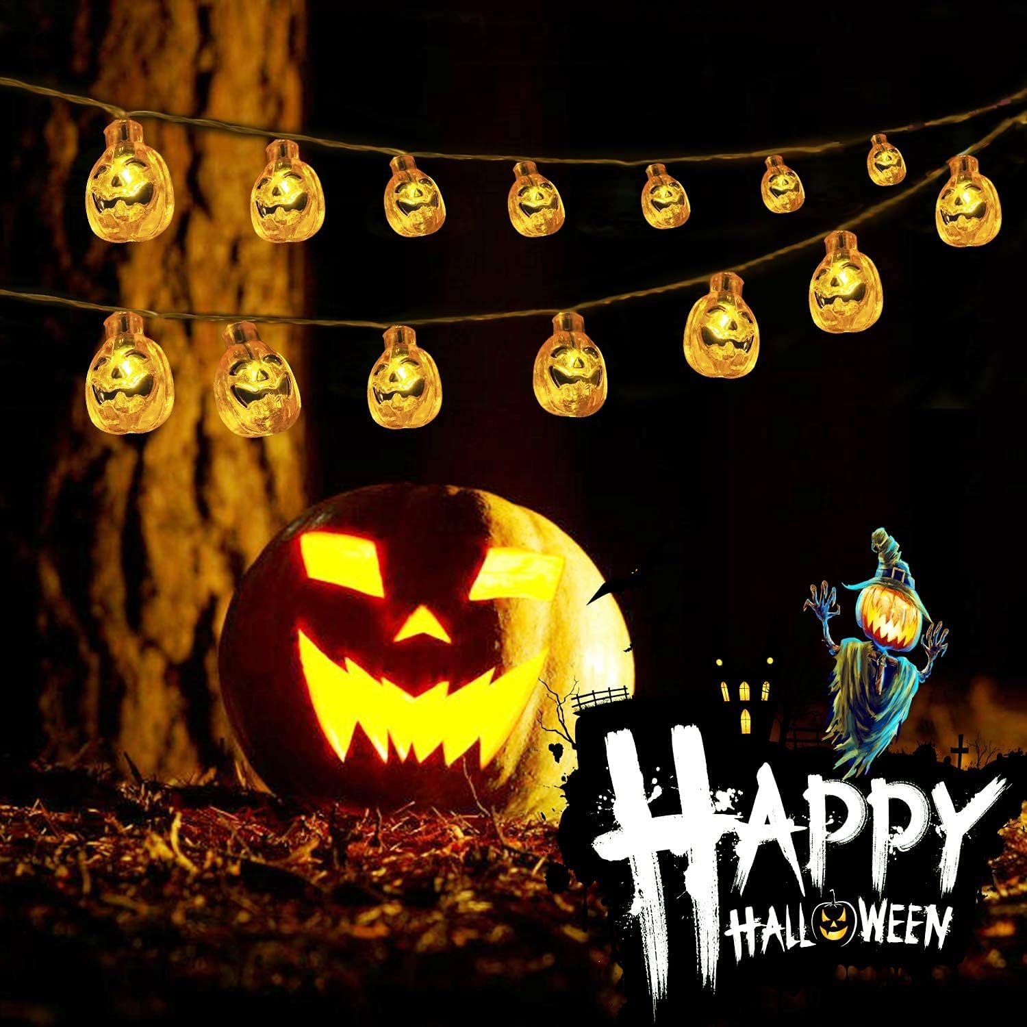 SHANJIA Solar Halloween Lights,5m 20LED Pumpkin String Lights Outdoor Decoration for Garden,Terrace, Courtyard, Halloween and Christmas Decoration (IP65 Waterproof)