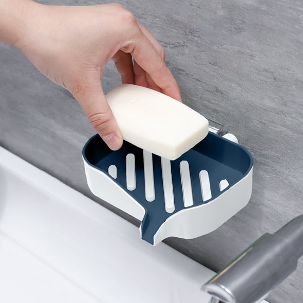 Jabonera de doble capa, sin perforaciones, para pared, para baño, minimalista, con adhesivo trasero, de plástico
