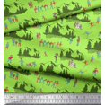 thumbnail image 2 of Soimoi Green Modal Satin Fabric Humans,Sleigh & Mountains Holiday Printed Fabric 1 Yard 42 Inch Wide, 2 of 3