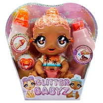 Glitter Babyz MGA'S MARINA FINLEY - Bambola Con 3 Cambi Di Colore, Capelli Rosa Glitterati, Costume Da Sirena, Accessori, Biberon E Ciuccio - Età: 3+ Anni