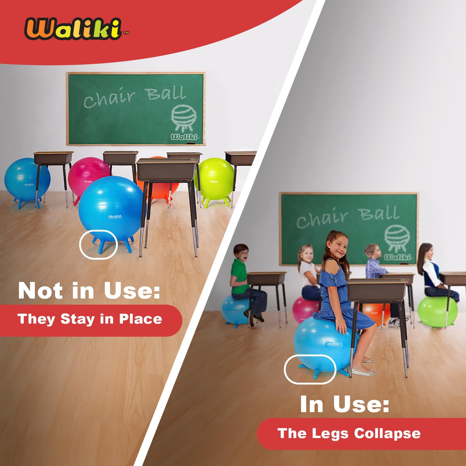 WALIKI Chair Ball with Feet for Kids 4 Pack | Alternative Classroom Seating Ball (18'' - 4 Pack)