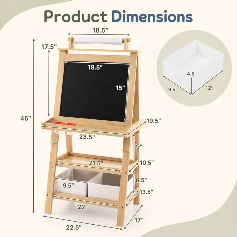 Costway Kids Art Easel Double-Sided With Storage, Pink photo 3