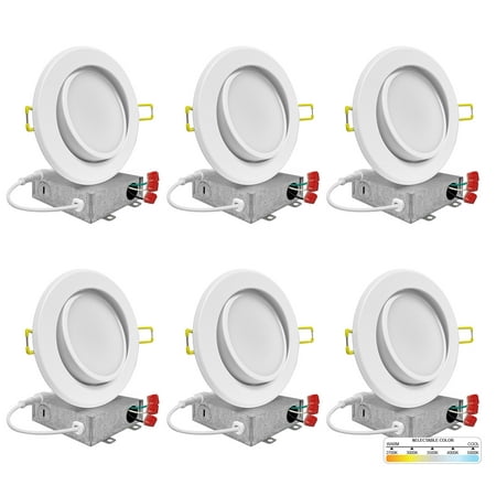 

NUWATT 6 Inch Adjustable Recessed LED Ceiling Light (6 PACK) 12W 5 CCT Selectable: 2700K Soft White - 5000K Daylight 1050 lumens 120V Dimmable IC Rated J Box Included White Trim