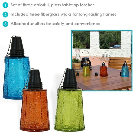 Sunnydaze Multicolor Glass Outdoor Tabletop Torch Set - (3 Count)