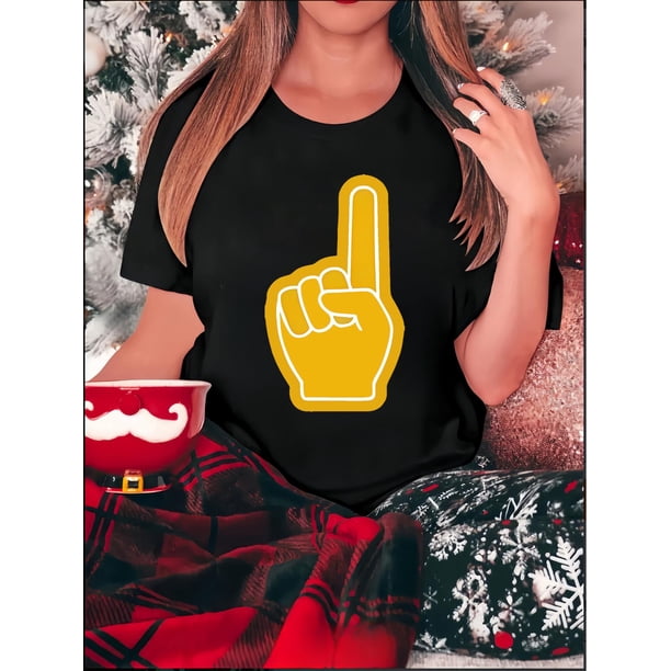 Camiseta para mujer verano cuello redondoChic Yellow Geometric Print Women's T-Shirt - Casual Crew Neck, Short Sleeve, Stretchy Polyester Blend, Machine Washable - Perfect for Summer & Casual Attire