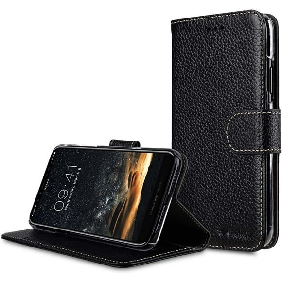 Melkco Premium Leather Case for Apple iPhone 11 Pro (5.8") - Wallet Book Clear Type Stand (Black LC)