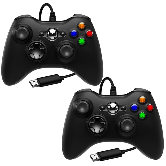 2 Pack Replacement for Xbox 360 Controller Wired,Wired Controller Compatible with Xbox 360 & Slim Console and PC Windows 7/8/10,with Upgraded Joystick,Double Vibration,Black