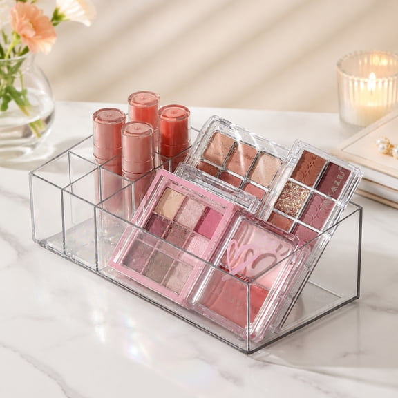 Makeup Organizer -7 slots Makeup Storage, Cosmetics Organiser, Ideal for Cosmetic, for Countertop, Bathroom, Office Supplies, Dresser Transparent Clear