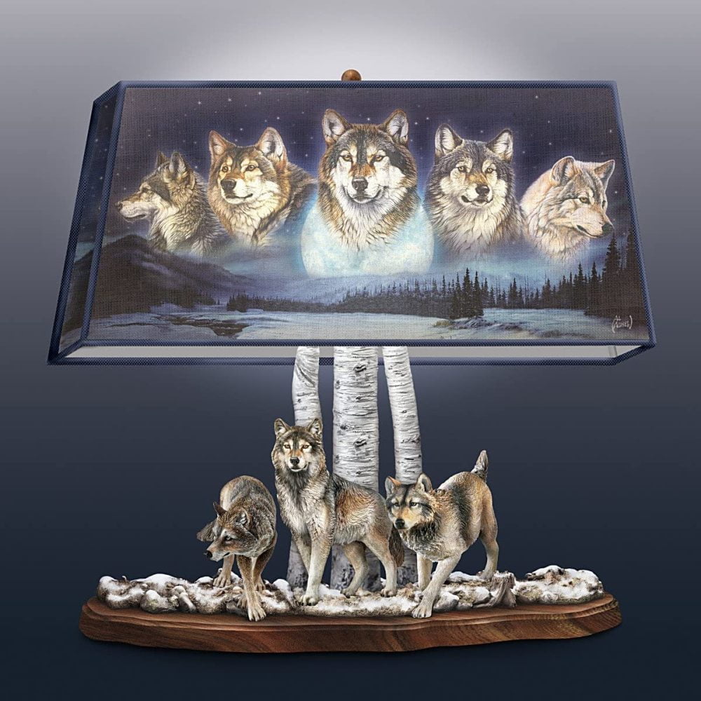 Al Agnew Spirit of the Forest Wolf Art Table Lamp by The Bradford Exchange 