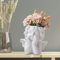 Angel Statue Crafted Head Pot with Drainage Hole Resin Vase Flower Vase Flowerpot for Home Desktop Ornament Decoration Crafts White