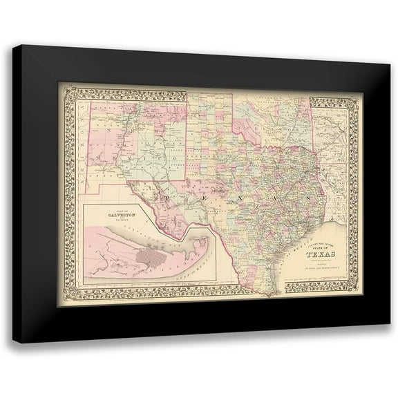 Mitchell 14x11 Black Modern Framed Museum Art Print Titled - Texas - County Map - Mitchell 1880