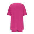 thumbnail image 4 of DeHolifer Pajama Set for Women V Neck Short Sleeve Loose Casual 2 Piece Lounge Set Tops And Shorts Solid Soft Sleepwear Hot Pink Large, 4 of 5